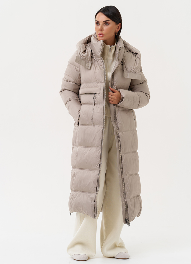 Длинный женский пуховик в бежевом цвете модель № 31292 универмаг малина