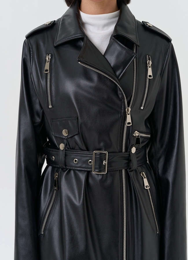 Женский длинный плащ из эко кожи  модель № 27166 универмаг малина