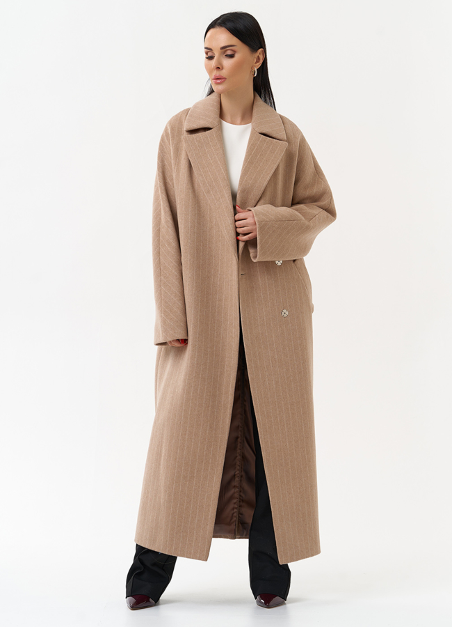 Длинное женское пальто с поясом модель № 29895 универмаг малина