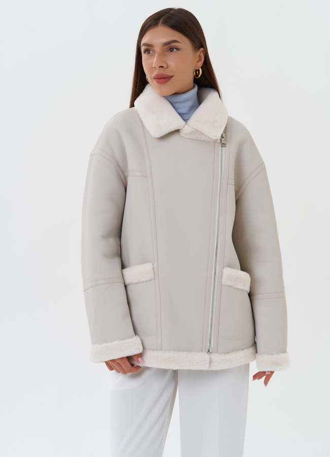 Женская эко дубленка с эко мехом модель № 27692 универмаг малина