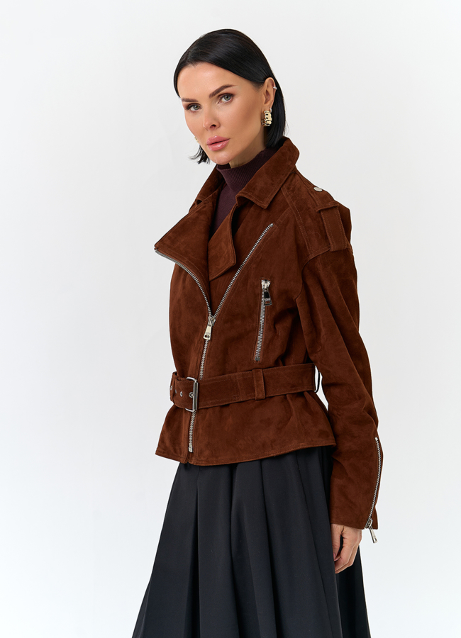 Куртка из натуральной замши с поясом модель № 29926 универмаг малина