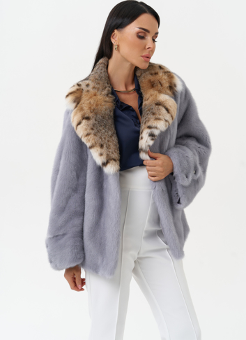Куртка из меха норки с воротником их меха рыси