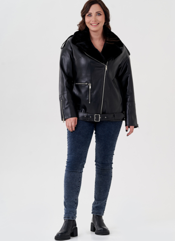 Куртка-косуха из эко кожи на утеплителе с натуральным мутоном