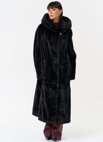Женская шуба из скандинавской норки с капюшоном