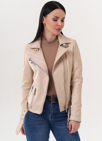 Куртка "косуха" бежевого цвета из натуральной кожи