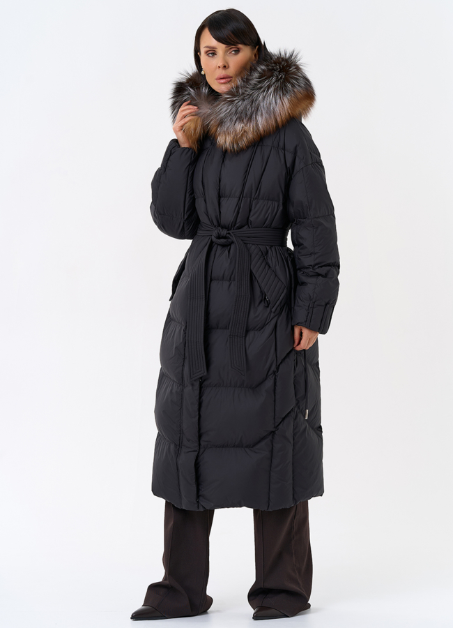 Женский пуховик с отделкой из меха блюфрост модель № 31798 универмаг малина