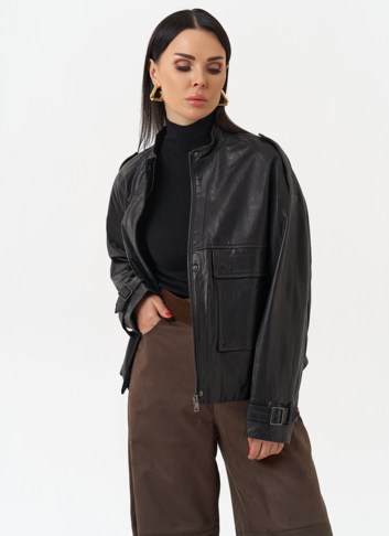 Женская куртка-рубашка из натуральной кожи  прямого силуэта