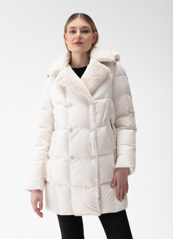 Комбинированный женский пуховик с капюшоном