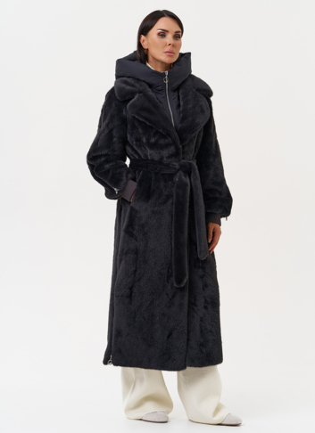 Длинная женская шуба из эко меха в цвете графит