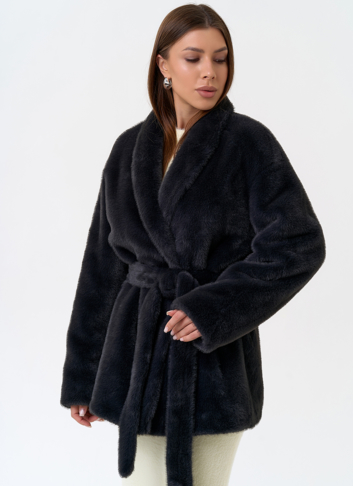 Женская шуба из эко меха с воротником шаль