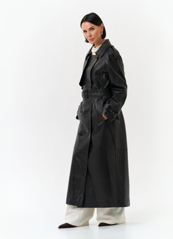 Женский длинный плащ из натуральной кожи