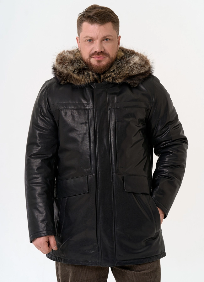 фото Мужская куртка с капюшоном на мехе из волка модель № 31780 фото