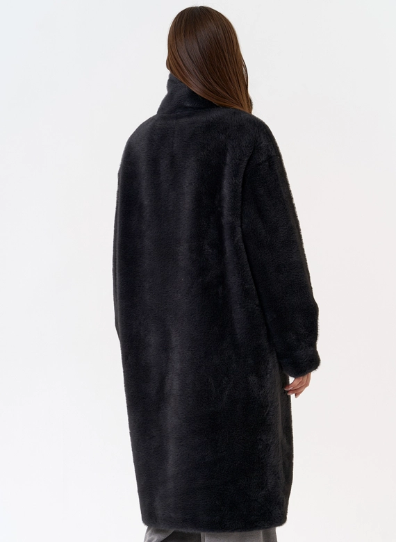 Женская шуба из эко меха с воротником стойкой