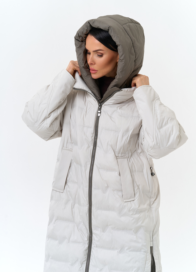 Женское утепленное пальто с капюшоном модель № 32797 универмаг малина