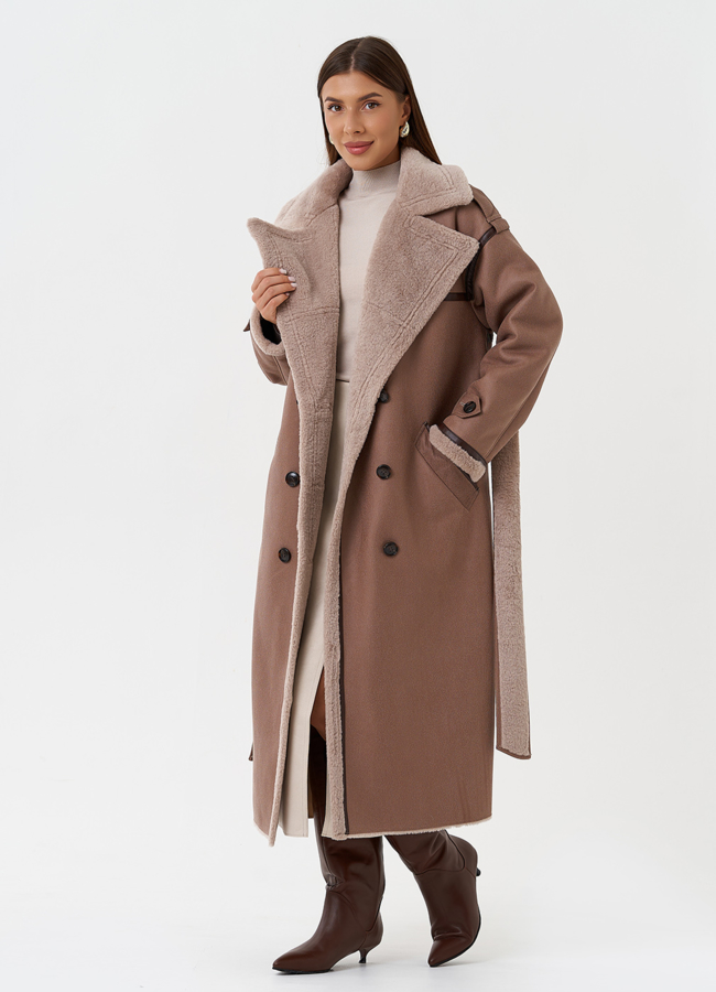 Женская дубленка из эко кожи с английским воротником модель № 28528 универмаг малина