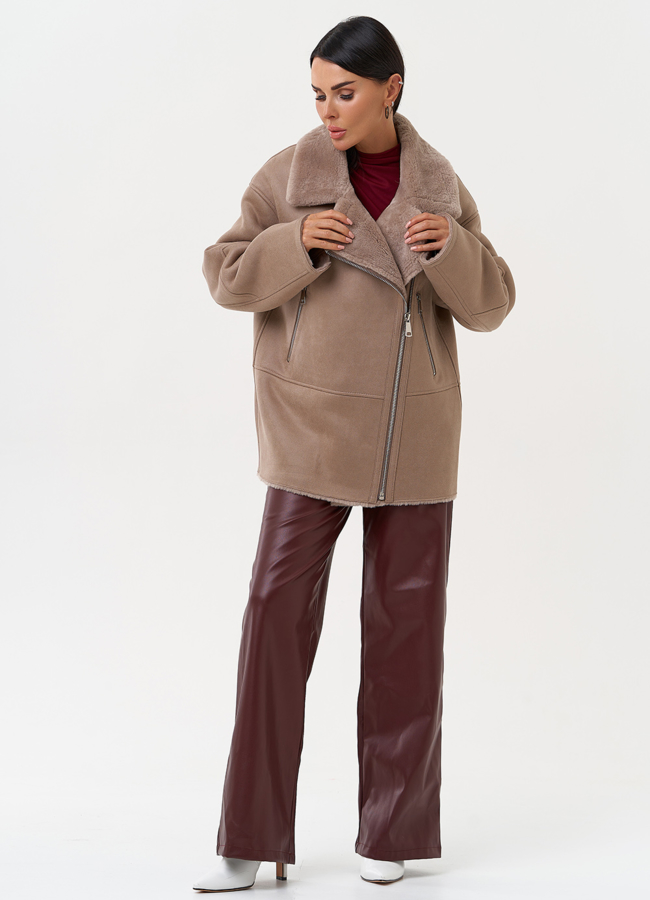 Женская дубленка из эко замши прямого кроя модель № 31284 в рассрочку