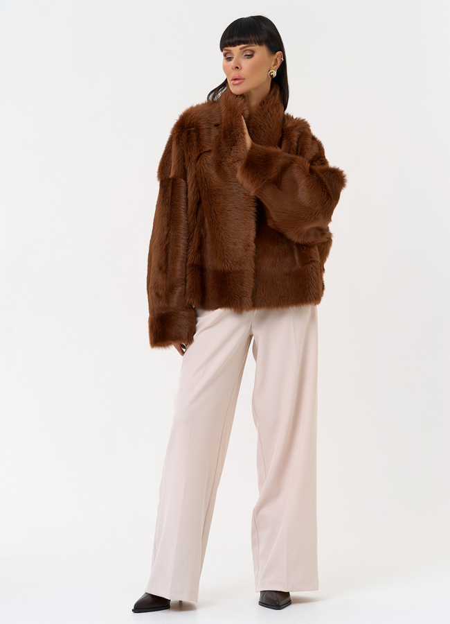 Яркая натуральная дубленка модель № 31627 универмаг малина