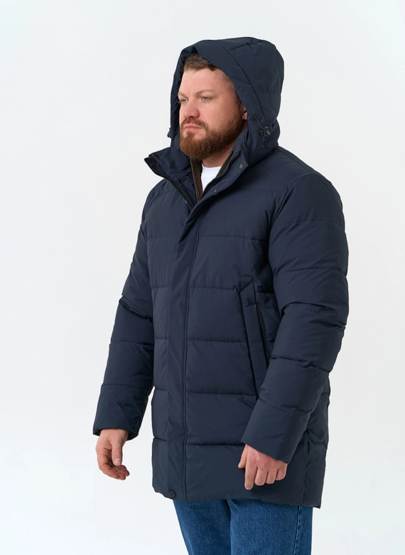 Мужской удлиненный пуховик с капюшоном фото