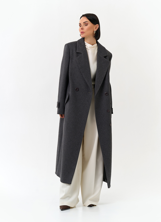 Женское длинное пальто с поясом модель № 32813 универмаг малина