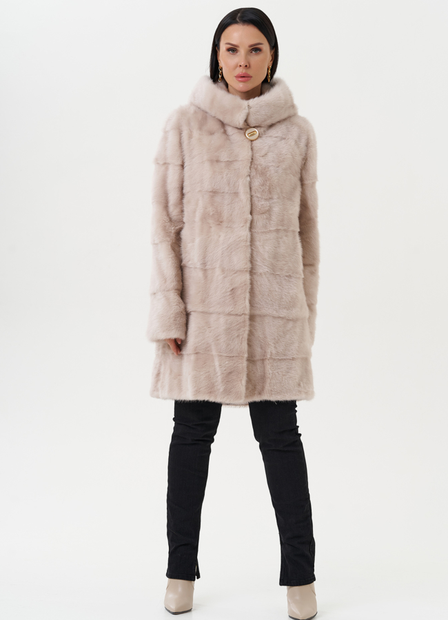 Светлая норковая шуба с капюшоном модель № 24957 универмаг малина