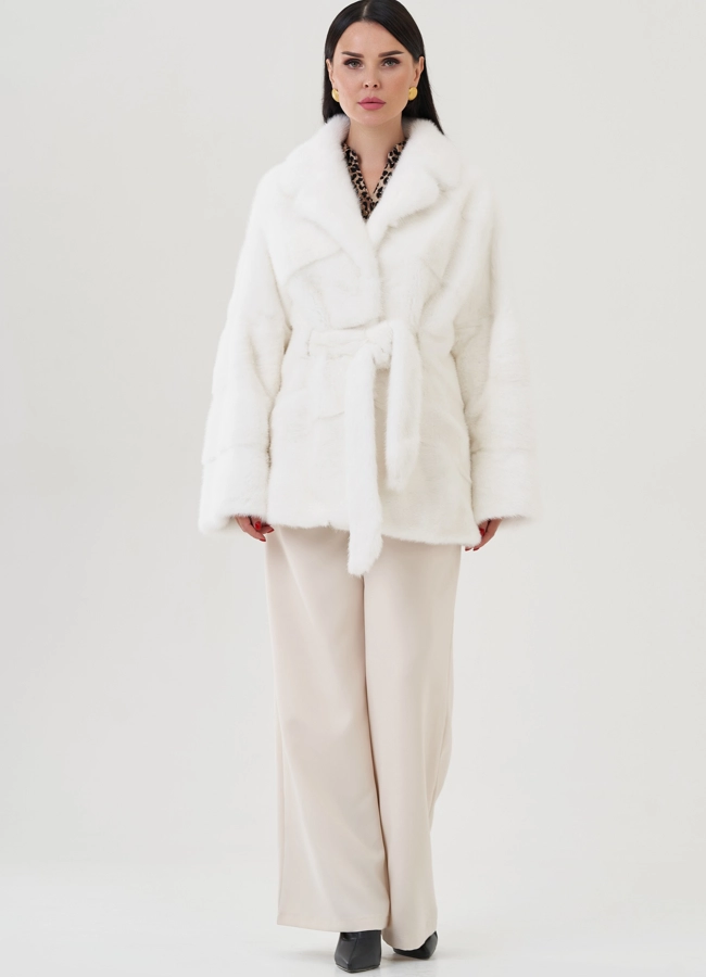 фото Шуба из меха норки белого цвета модель № 30758