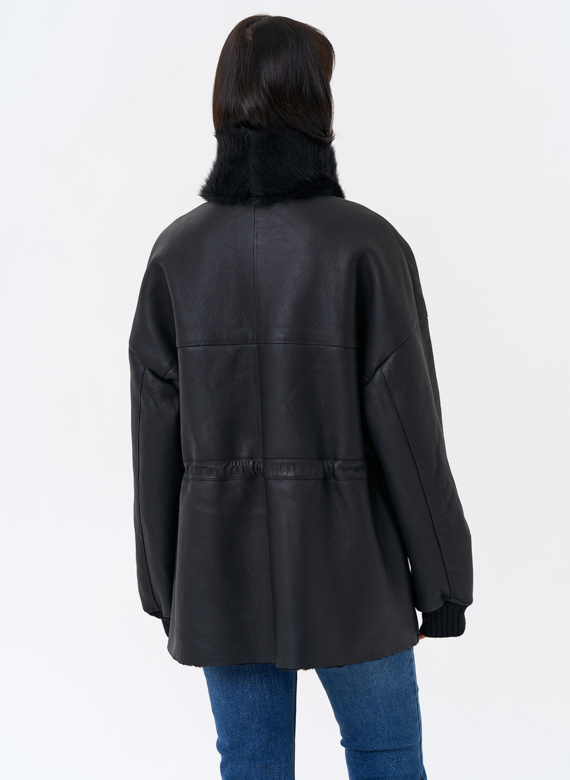 Женская натуральная дубленка с воротником стойкой