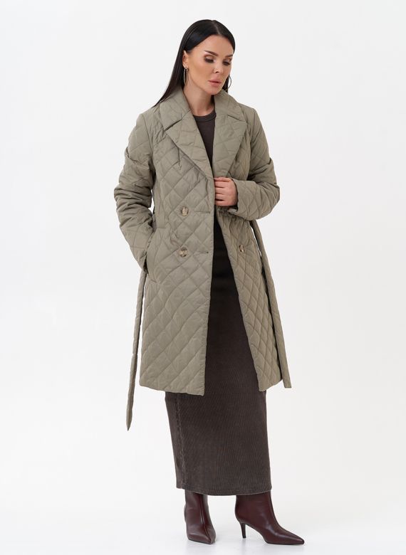 Женское стеганое полупальто с поясом