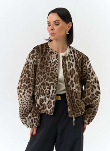 Женское укороченное пальто с анималистическим принтом