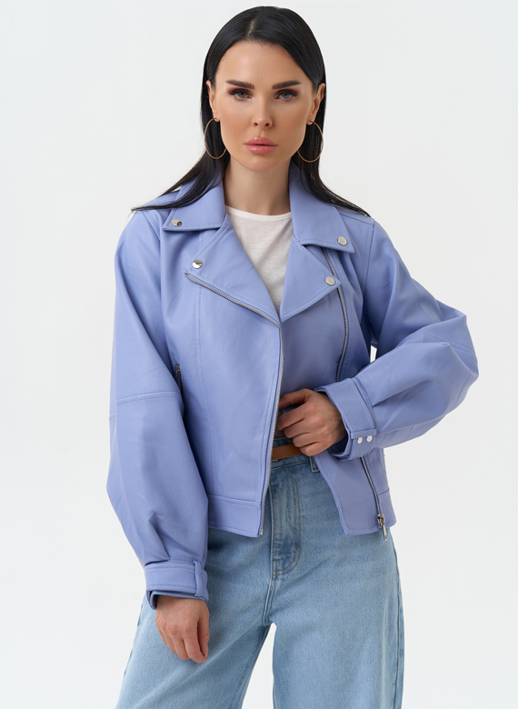 Куртка косуха из эко кожи голубого цвета