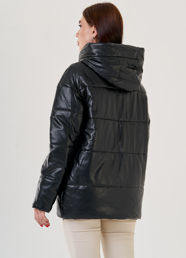 Черный пуховик Malina Siberian из искусственной кожи модель № 79132 в рассрочку