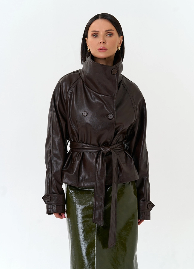 Женская куртка из эко кожи с поясом модель № 33146 в кредит