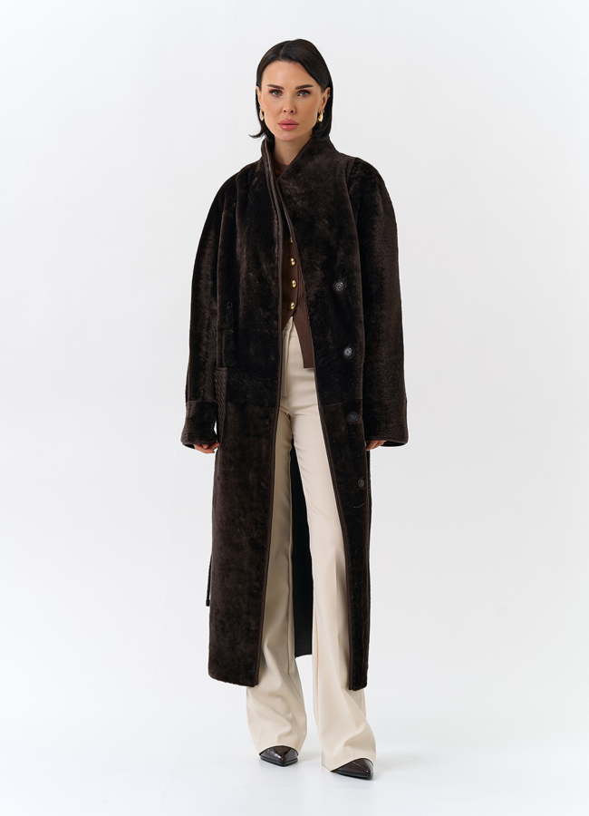 Женская дубленка с декоративным поясом модель № 32085 универмаг малина