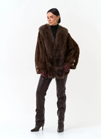 Шуба из норки с отделкой из меха песца фото