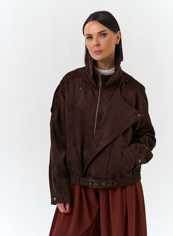 Женская куртка бомбер из эко замши