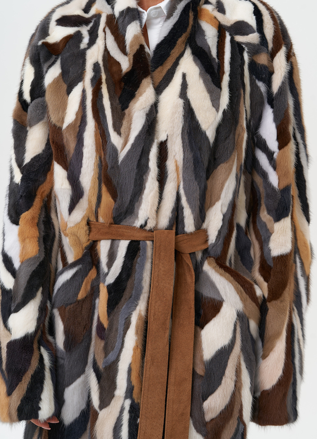 Шуба из норки в стиле пэчворк модель № 31298 в кредит