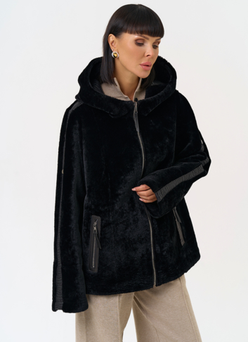Женская двухсторонняя дубленка с капюшоном