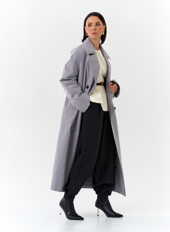 Женский утепленный плащ с английским воротником