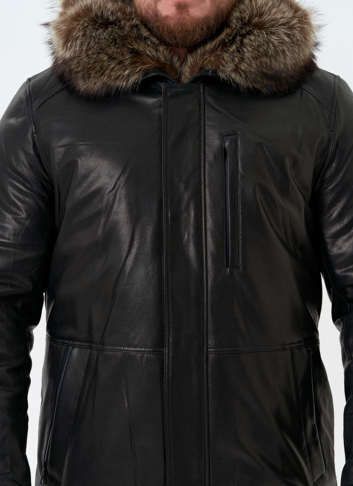 Мужская натуральная дубленка на волке с отделкой из меха енота