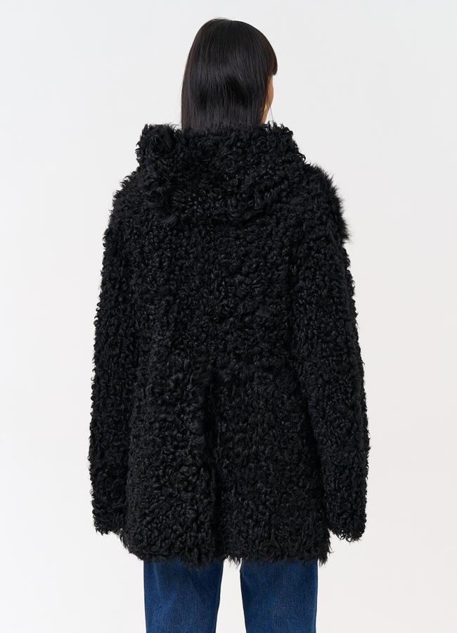 Женская двухсторонняя дубленка с капюшоном модель № 31481 в кредит