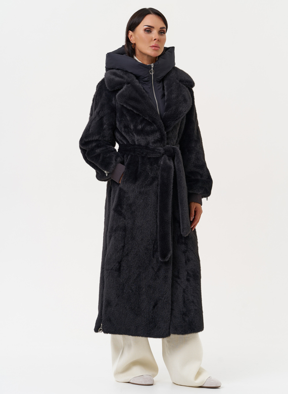 Длинная женская шуба из эко меха в цвете графит