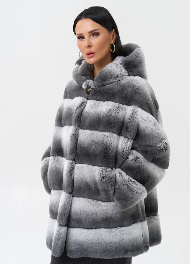 Шуба из кролика с капюшоном модель № 25324 универмаг малина