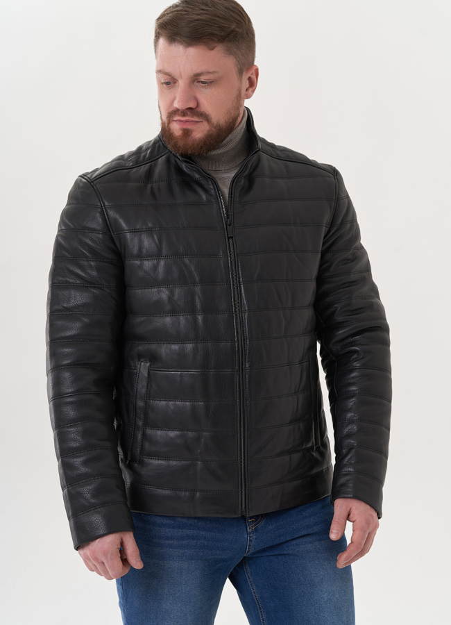 Мужская куртка из натуральной кожи черного цвета модель № 24368 универмаг малина