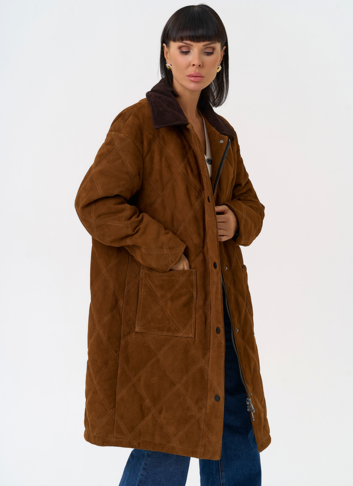 Женский пуховик из натуральной замши 