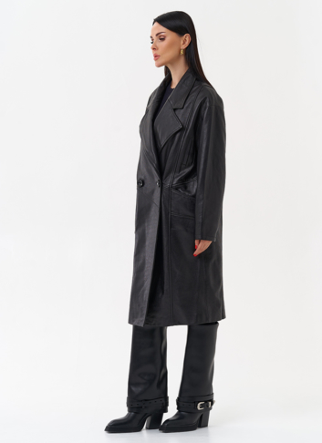 Плащ женский длинный из натуральной кожи