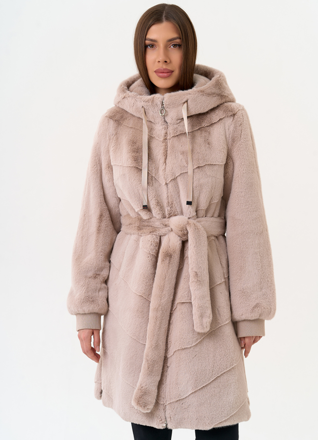 Женская шуба из эко меха с капюшоном модель № 31239 меха малина