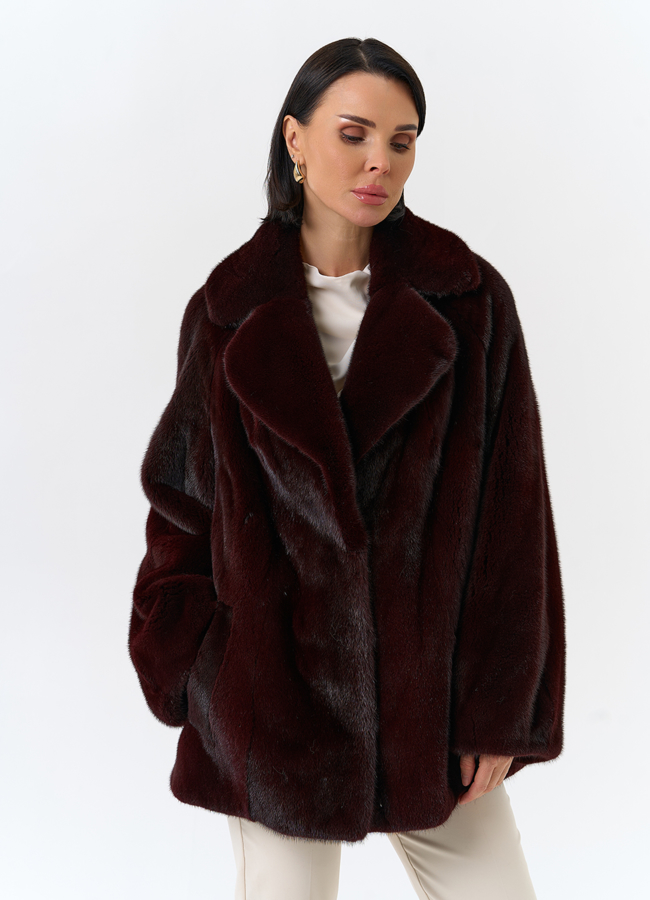 Женская шуба из скандинавской норки с английским воротником модель № 32047 универмаг малина