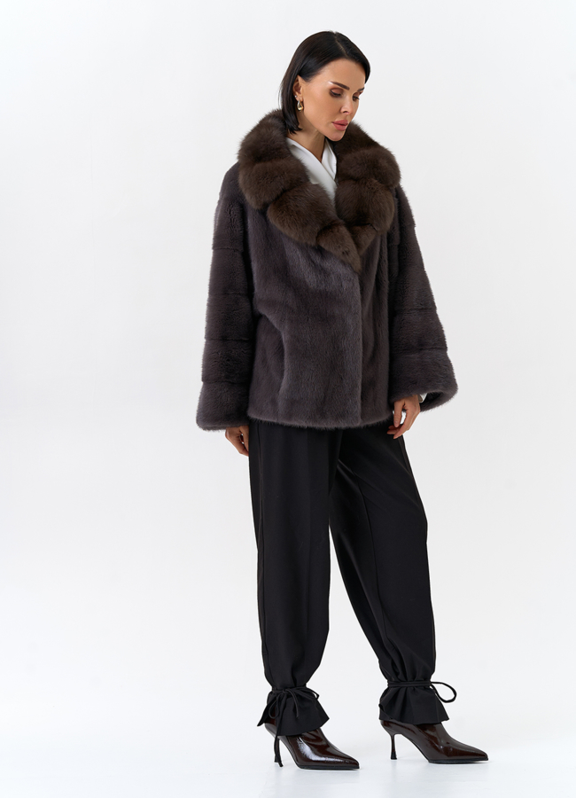 Куртка из меха норки с английским воротником из меха куницы модель № 32500 универмаг малина