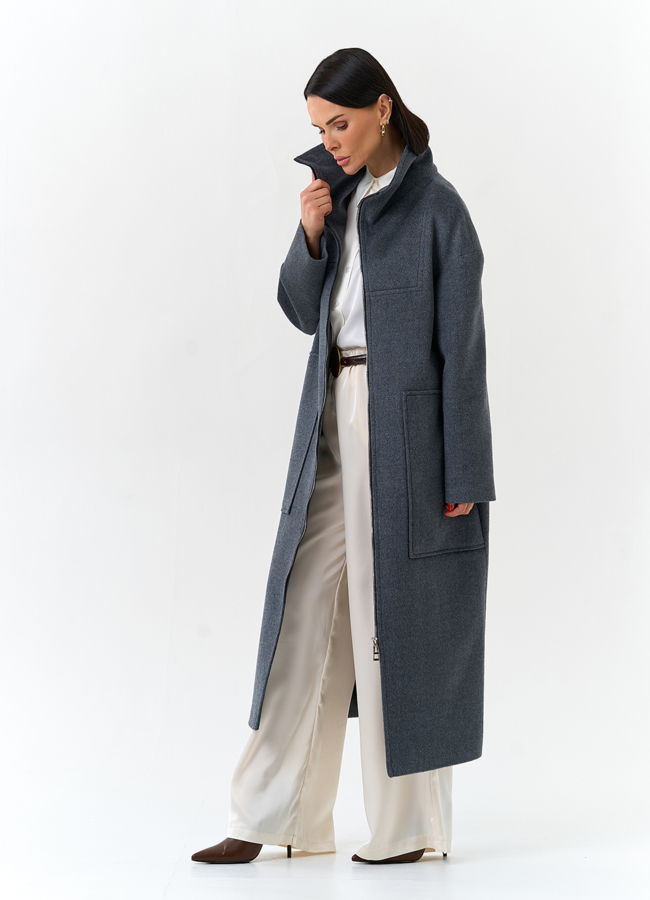 Женское длинное пальто с воротником стойкой модель № 32573 универмаг малина