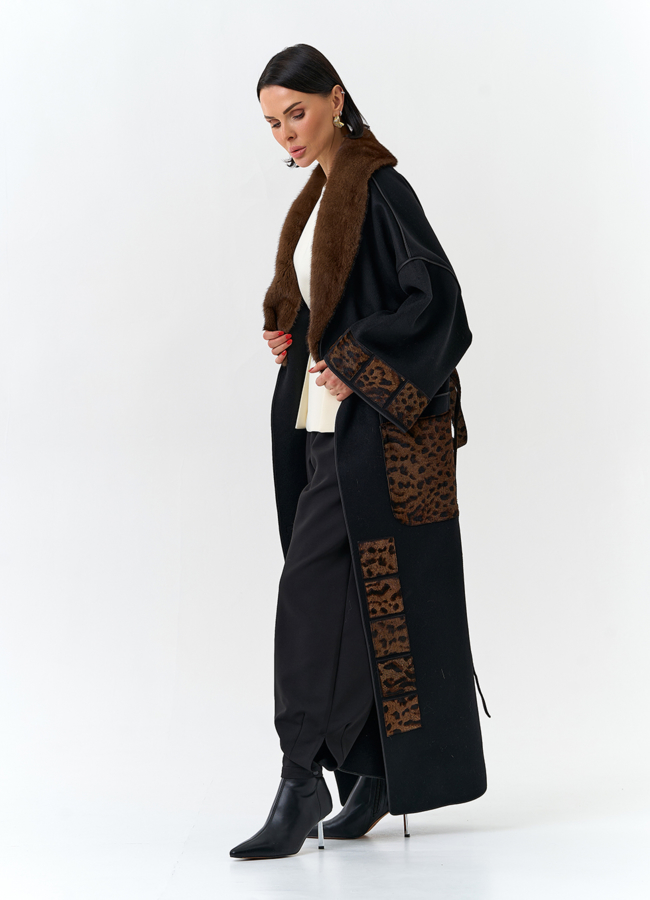 Женское длинное пальто с воротником из меха норки модель № 32647 универмаг малина