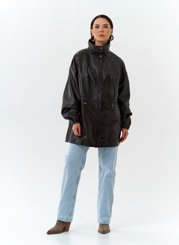 Куртка из натуральной кожи с воротником стойка